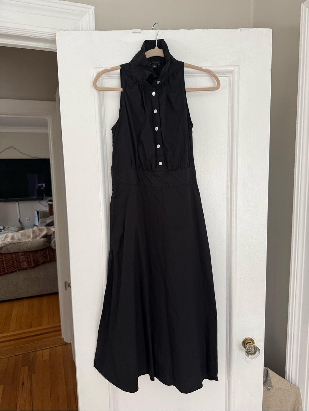 Ann Taylor Black Sleeveless Midi Shirt Dress